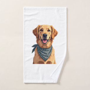 Vintage Golden Retriever Portrait with Colourful B Hand Towel