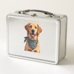 Vintage Golden Retriever Portrait with Colourful B Metal Lunch Box