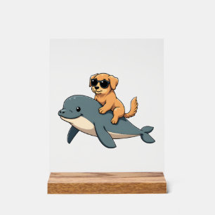 Vintage Golden Retriever Riding Beluga Whale Funny Acrylic Sign