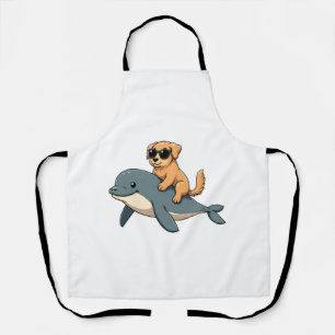 Vintage Golden Retriever Riding Beluga Whale Funny Apron