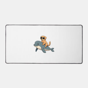 Vintage Golden Retriever Riding Beluga Whale Funny Desk Mat