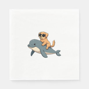 Vintage Golden Retriever Riding Beluga Whale Funny Napkin