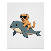 Vintage Golden Retriever Riding Beluga Whale Funny
