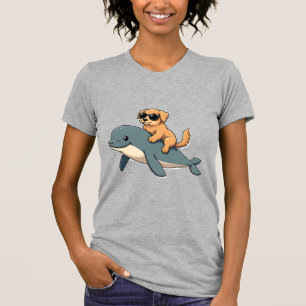 Vintage Golden Retriever Riding Beluga Whale Funny T-Shirt