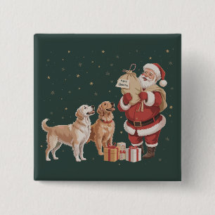 Vintage Golden Retriever Santa Christmas Dog Mum 15 Cm Square Badge