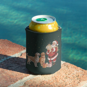 Vintage Golden Retriever Santa Christmas Dog Mum Can Cooler