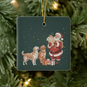 Vintage Golden Retriever Santa Christmas Dog Mum Ceramic Ornament