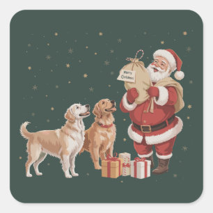 Vintage Golden Retriever Santa Christmas Dog Mum Square Sticker