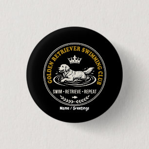 Vintage Golden Retriever Swimming Club Retro Dog 3 Cm Round Badge