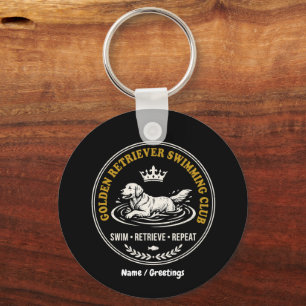 Vintage Golden Retriever Swimming Club Retro Dog Key Ring