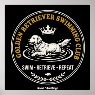Vintage Golden Retriever Swimming Club Retro Dog Poster