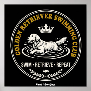  Vintage Golden Retriever Swimming Club Retro Dog  Poster