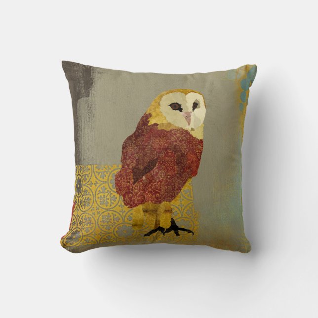 Vintage Golden Ruby Owl Mojo Pillow (Front)