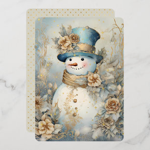 Vintage Golden Snowman Foil Holiday Card
