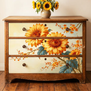 Vintage Golden Sunflower Botanical Decoupage Tissue Paper