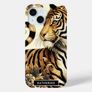 Vintage Golden Tiger Painting iPhone 15 Case