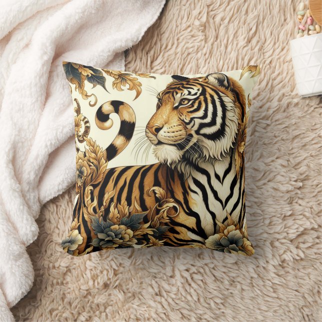 Vintage Golden Tiger Painting Cushion (Blanket)