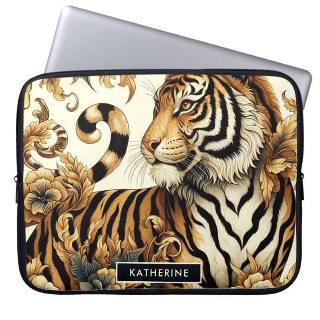 Vintage Golden Tiger Painting Laptop Sleeve (Front)