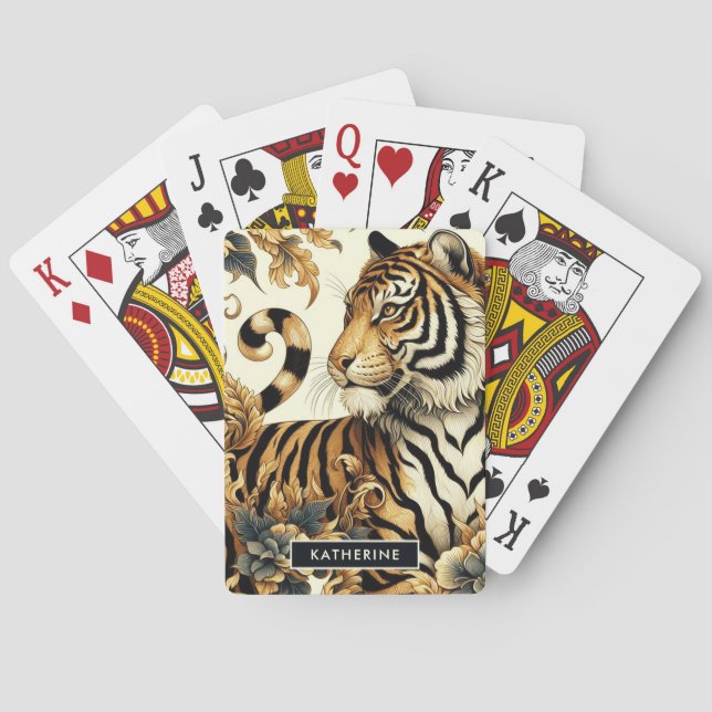Vintage Golden Tiger Painting Playing Cards (Back)