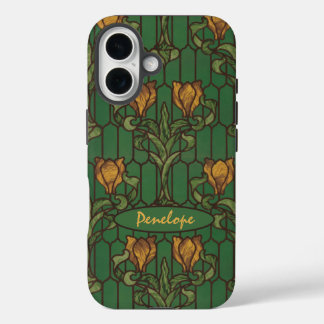 Vintage Golden Tulips Art Nouveau Floral and Name iPhone 16 Case