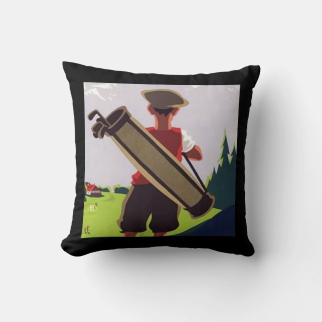 Vintage Golf Caddy Artwork Pillow (Front)