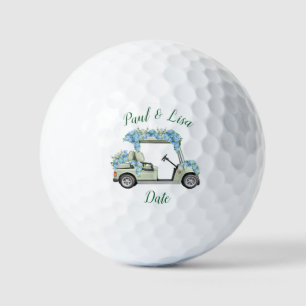 Vintage Golf Cart Blue Hydrangea Monogrammed Golf Balls