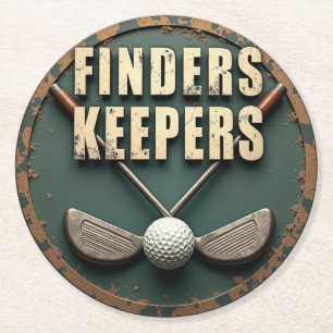 Vintage Golf Club and Ball Finders Keepers Round Paper Coaster