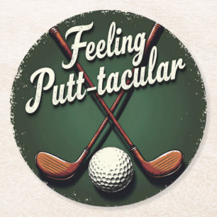 Vintage Golf Humour: Feeling Putt-tacular Round Paper Coaster
