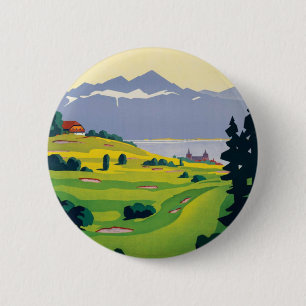 Vintage Golf Lausanne City Lake Switzerland 6 Cm Round Badge