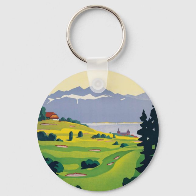 Vintage Golf Lausanne City Lake Switzerland Key Ring (Front)