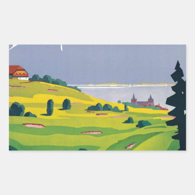 Vintage Golf Lausanne City Lake Switzerland Rectangular Sticker (Front)