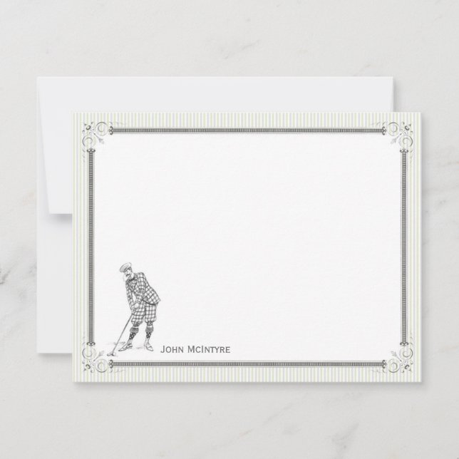 Vintage Golf Personalised Flat Note Cards - Man (Front)