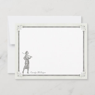 Vintage Golf Personalised Flat Note Cards - Woman