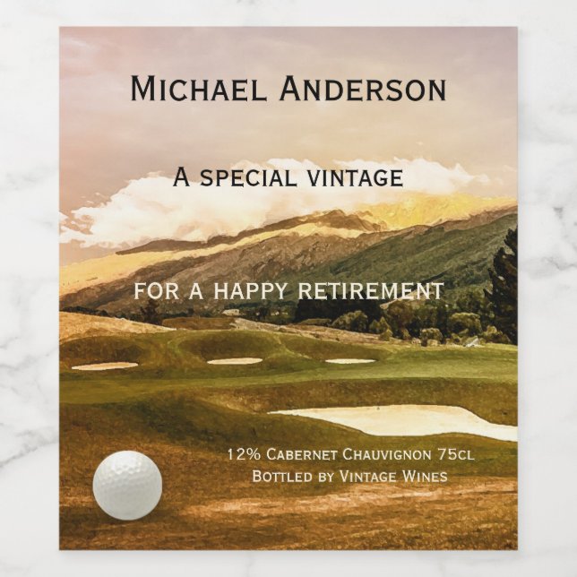 Vintage Golf Theme Retirement Wine Label (Single Label)