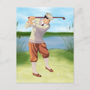Vintage Golfer by the Riverbank Postcard