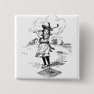 Vintage Golfer Girl golfing art illustration 15 Cm Square Badge