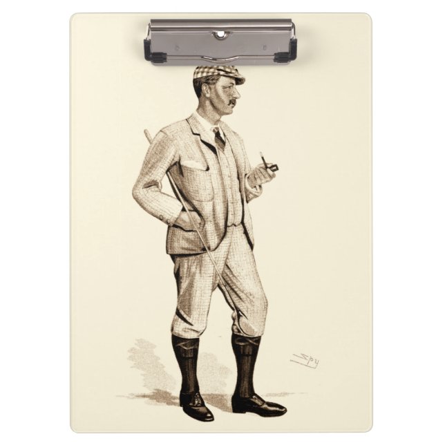 Vintage Golfer with Tobacco Pipe and Boots Clipboard (Front)