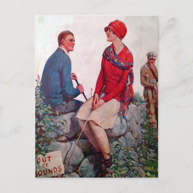 Vintage Golfers Out of Bounds Postcard (Front)