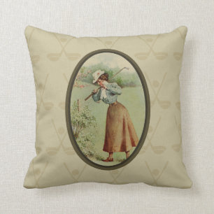 Vintage Golfing Lady Art Cushion