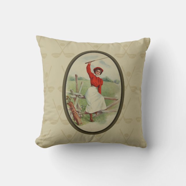 Vintage Golfing Lady Art (two) Cushion (Front)
