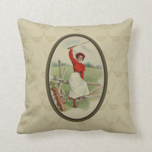 Vintage Golfing Lady Art (two) Cushion