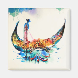Vintage Gondola Venice City Travel Love Watercolor Magnet