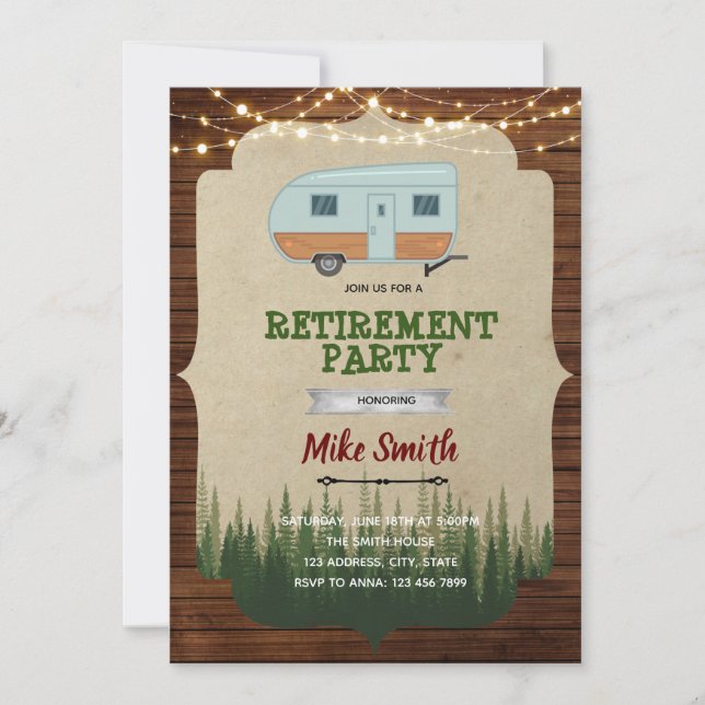 Vintage gone camping retirement party invitation (Front)