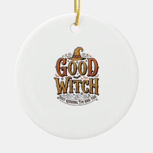 Vintage Good Witch Halloween Typography Design_1 Ceramic Ornament