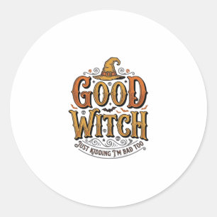 Vintage Good Witch Halloween Typography Design_1 Classic Round Sticker