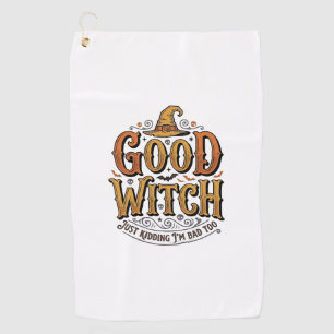 Vintage Good Witch Halloween Typography Design_1 Golf Towel