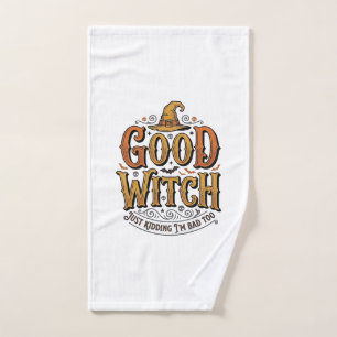 Vintage Good Witch Halloween Typography Design_1 Hand Towel