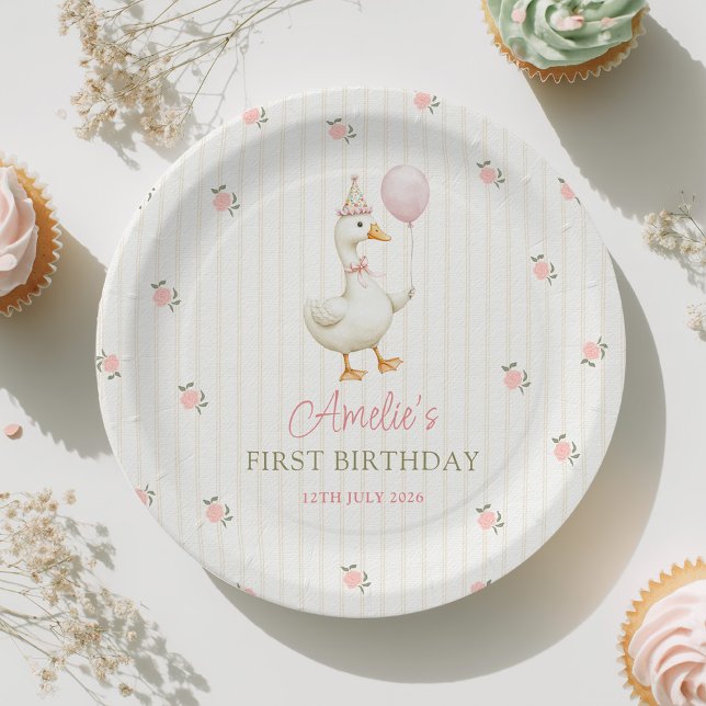 Vintage Goose First Birthday  Paper Plate (Creator Uploaded)