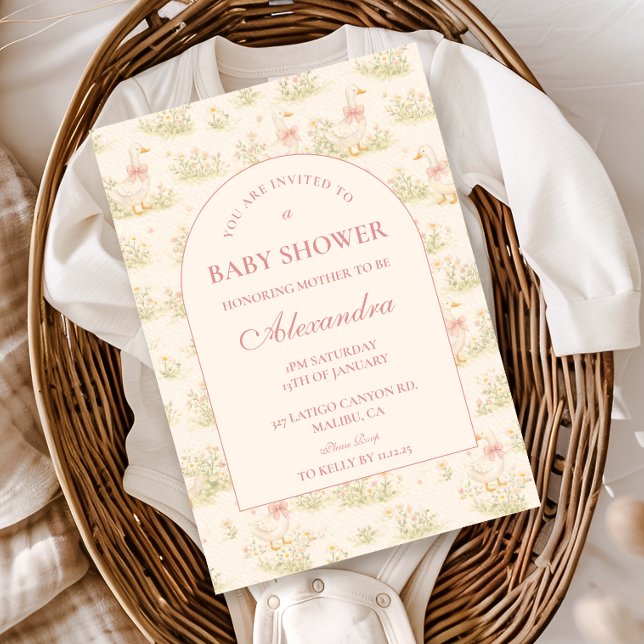 Vintage Goose Floral Baby Shower Invitation (Creator Uploaded)