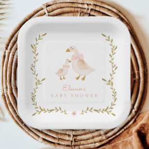 Vintage Goose Girl Baby Shower Paper Plate